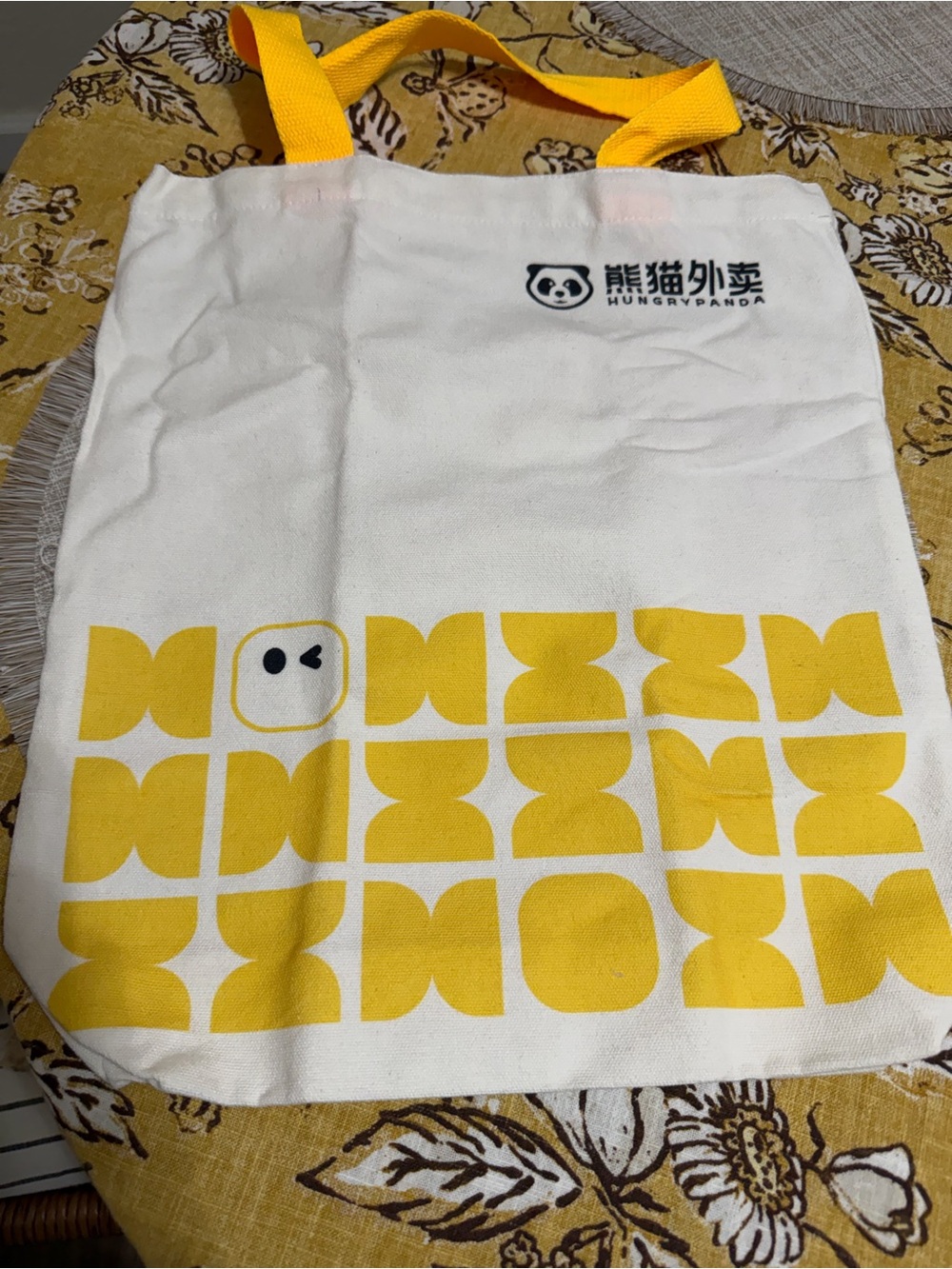 White Canvas Shoulder Bag with Yellow Accents